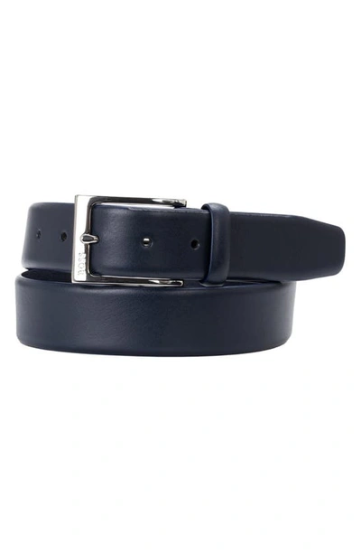 Shop Hugo Boss Evan Grained Leather Belt In Navy