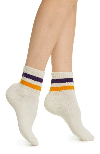 Shop American Trench The Retro Stripe Quarter Socks In Purple/ Gold