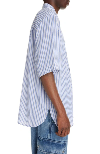 Shop Isabel Marant Labilio Oversize Stripe Short Sleeve Button-up Shirt In Azure