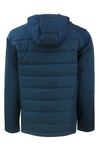 Cutter & Buck Evoke Hybrid Softshell Recycled Full Zip Mens Hooded Jacket In Blue