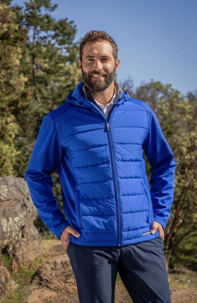Cutter & Buck Evoke Hybrid Eco Softshell Recycled Full Zip Mens Big & Tall Hooded Jacket In Tour Blue