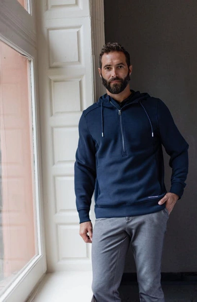 Cutter & Buck Roam Interlock Half Zip Hoodie In Navy Blue