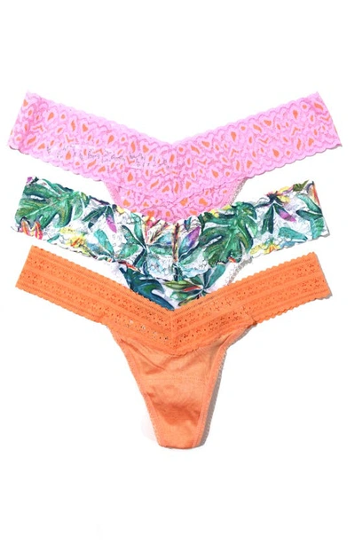 Shop Hanky Panky Assorted 3-pack Original Rise Thongs In Pink/ Ivory Leaf/ Orange