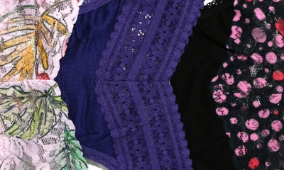 Shop Hanky Panky Assorted 3-pack Original Rise Thongs In Pink Leaves/ Purple/ Navy Vine