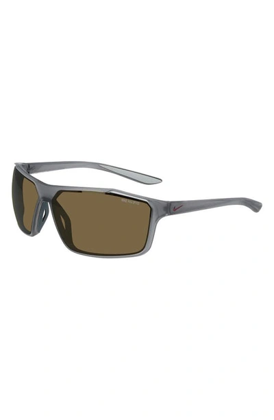 Shop Nike Windstorm 65mm Mirrored Rectangular Sunglasses In Matte Dark Grey Brown