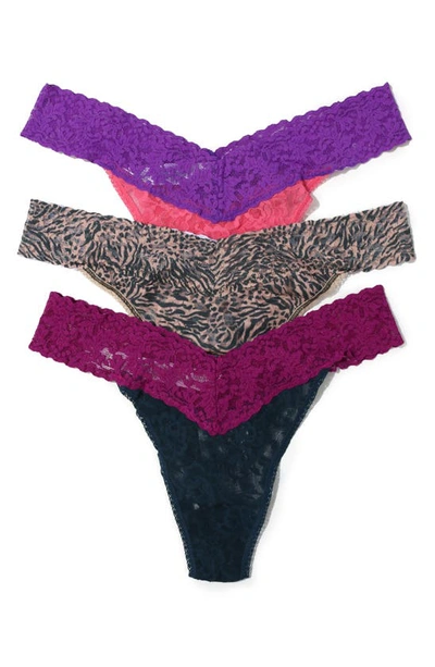 Shop Hanky Panky Original Rise Stretch Lace Thong Panties In Purple Multi