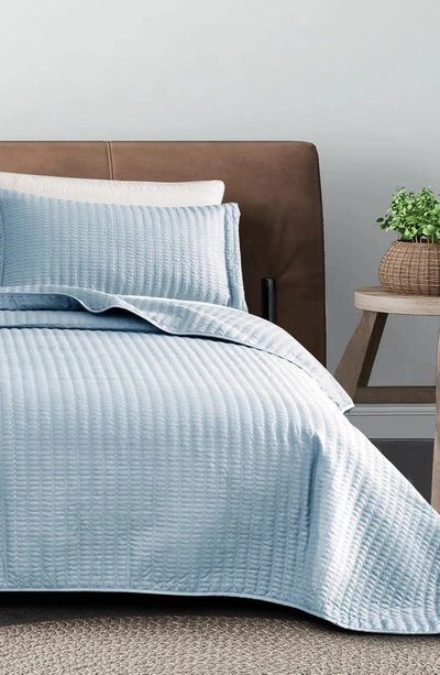 Woven & Weft Channel Stitch Quilt Set In Baby Blue