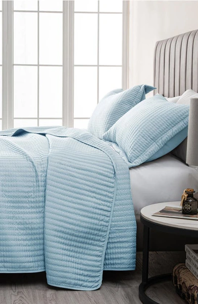 Woven & Weft Channel Stitch Quilt Set In Baby Blue