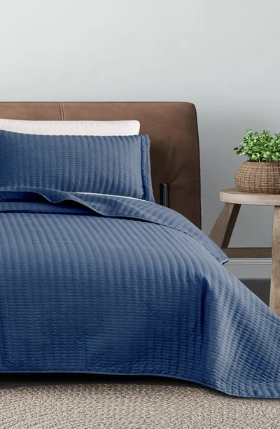 Woven & Weft Channel Stitch Quilt Set In Navy