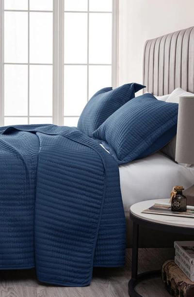 Woven & Weft Channel Stitch Quilt Set In Navy