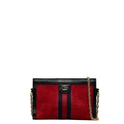 Shop Gucci Ophidia Red Leather Shoulder Bag ()