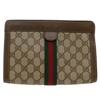 Shop Gucci Shima Line Beige Canvas Clutch Bag ()