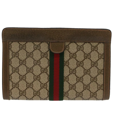 Shop Gucci Shima Line Beige Canvas Clutch Bag ()