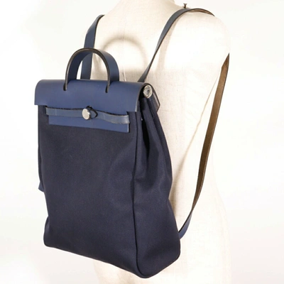 Shop Hermes Hermès Herbag Navy Canvas Backpack Bag ()