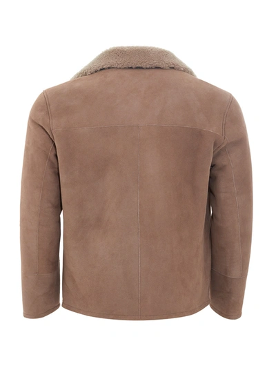 Shop Herno Elegant Sheepskin Leather Jacket In Men's Brown