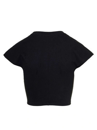 Shop Isabel Marant 'zineae' Black Cropped T-shirt With Knot Detail In Cotton Woman
