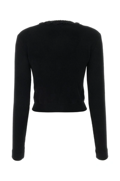 Alessandra Rich Sophisticated V-neck Cardigan With Ruffle Detailing And Cropped Length In Black