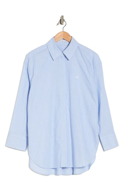 Shop Calvin Klein Jeans Est.1978 Long Sleeve Stretch Poplin Button-up Shirt In Blue/ White Micro Stripe