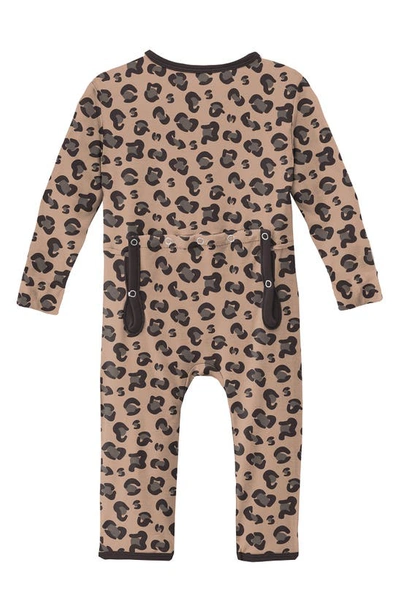 Shop Kickee Pants Leopard Print Long Sleeve Zip Romper In Suede Cheetah Print