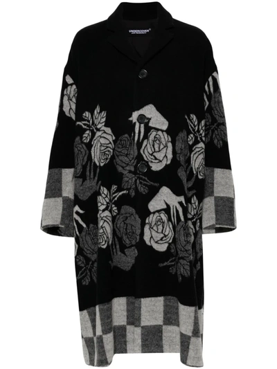Shop Undercover Women Flower Check Coat In Black Multi