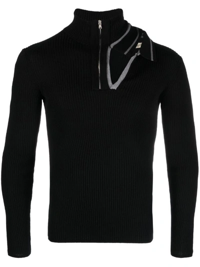 Shop Y/project Women Double Collar Fitted Sweater In Evergreen Black