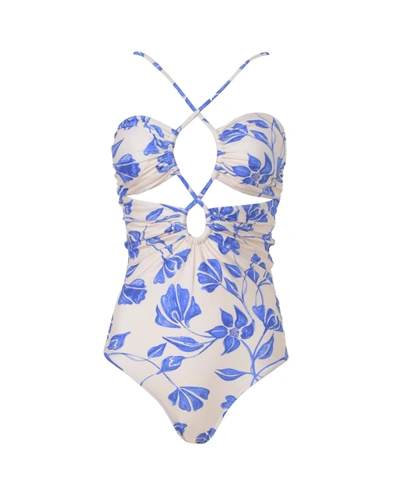 Shop Patbo Nightflower Lace-up Swimsuit In White