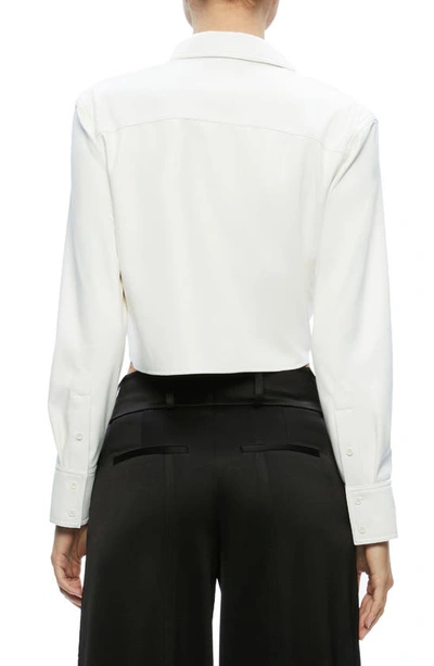 Shop Alice And Olivia Leon Crop Faux Leather Shirt In Off White