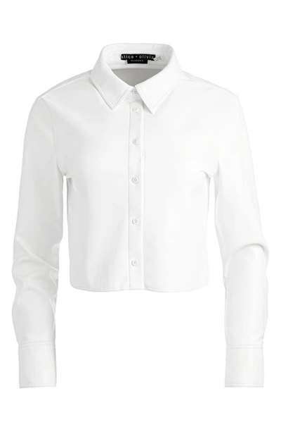Shop Alice And Olivia Leon Crop Faux Leather Shirt In Off White