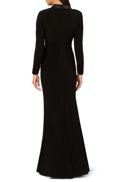Adrianna Papell Long Sleeve Tuxedo Mermaid Gown In Black