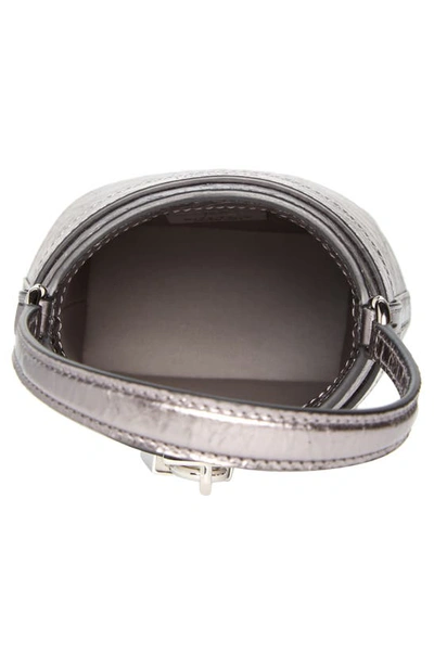 Shop Givenchy Micro Shark Lock Lambskin Leather Bucket Bag In Silvery Grey
