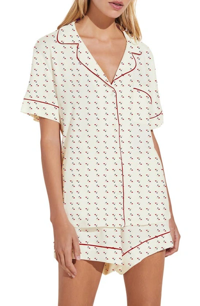 Shop Eberjey Gisele Relaxed Jersey Knit Short Pajamas In Triple Heart Multi/ Haute Red