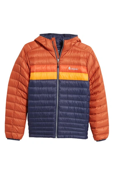 Shop Cotopaxi Fuego Water Resistant 800 Fill Power Down Hooded Jacket In Spice/ Maritime