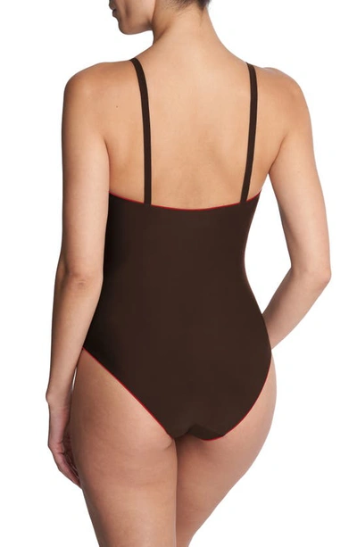 Shop Natori Riviera Reversible One-piece Swimsuit In Red/ Choco