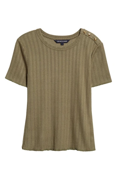 Shop Veronica Beard Draya Open Stitch Knit T-shirt In Stone Army