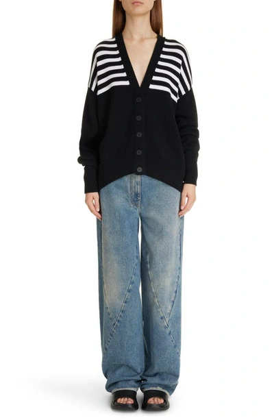 Shop Givenchy Oversize Stripe 4g Patch V-neck Cardigan In Black