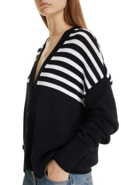 Shop Givenchy Oversize Stripe 4g Patch V-neck Cardigan In Black
