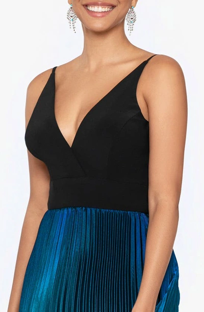 Shop Betsy & Adam Ombré Pleated Gown In Black/ Teal
