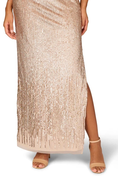 Shop Aidan Mattox By Adrianna Papell Bead & Sequin Illusion Neck Column Gown In Champagne