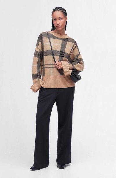 Shop Barbour Adela Jacquard Tartan Wool Blend Sweater In Beige