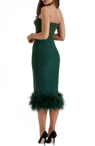 House Of Cb Fionula Strapless Feather Hem Midi Dress In Emerald Green