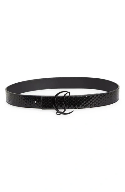 Shop Christian Louboutin Cl Logo Snake Embossed Leather Belt In Cm53 Black/ Black