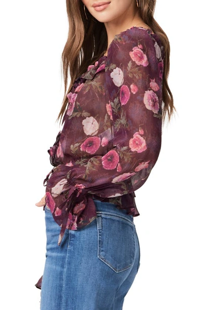 Shop Paige Lanea Floral Ruffle Peplum Silk Top In Black Cherry Multi