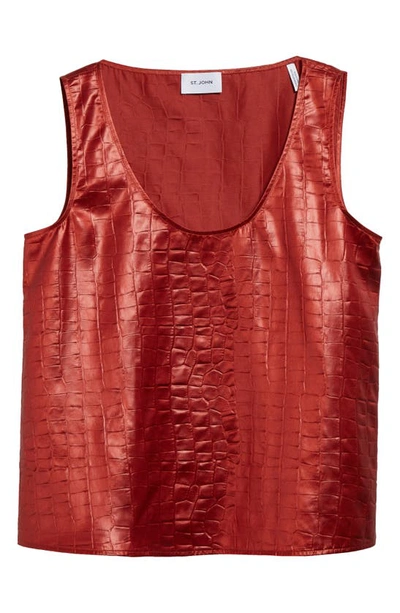 St John Croc-embossed Italian Fluid Satin Tank Top In Auburn