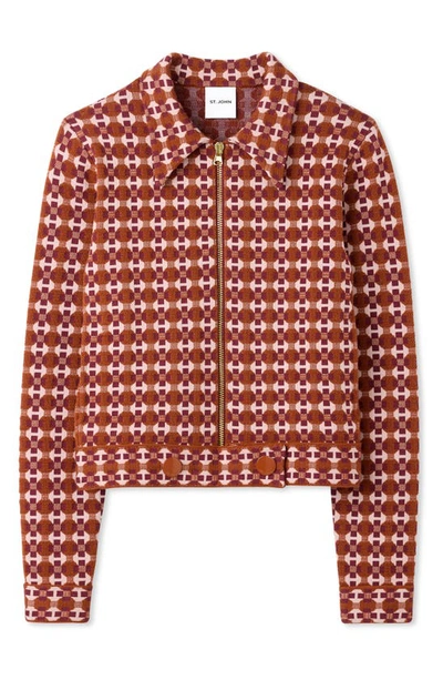 Shop St John Geo Jacquard Jacket In Cranberry/ Brick Multi
