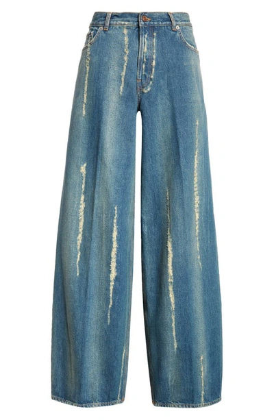 Shop Haikure Bethany Distressed Wide Leg Jeans In Wire Blue