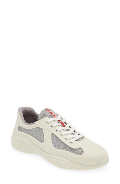 Prada Mens Neutral America's Cup Original Leather And Mesh Trainers Eur 46 / 12 Uk In Panna