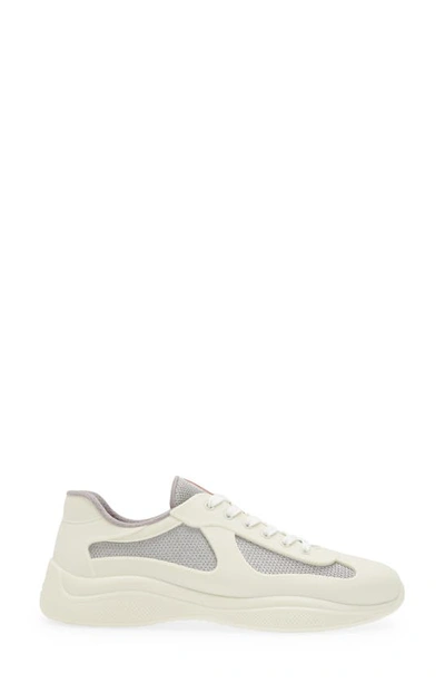 Prada Mens Neutral America's Cup Original Leather And Mesh Trainers Eur 46 / 12 Uk In Panna