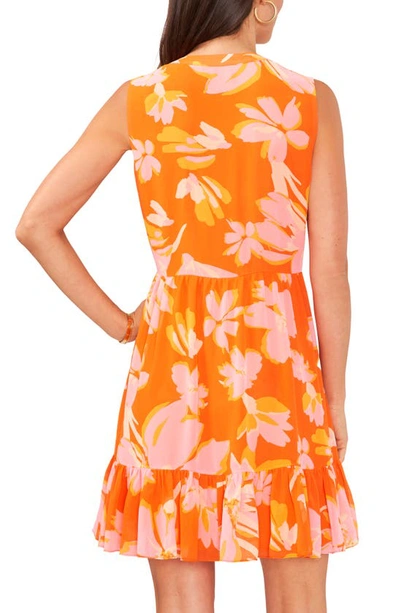 Shop Vince Camuto Floral Ruffle Sleeveless Shift Dress In Orange Multi