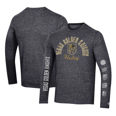Shop Champion Black Vegas Golden Knights Multi-logo Tri-blend Long Sleeve T-shirt