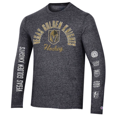 Shop Champion Black Vegas Golden Knights Multi-logo Tri-blend Long Sleeve T-shirt